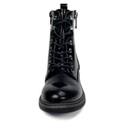 Women Black Work Boots Lace up Mid-Calf Combat Booties Motorcycle Punk Buckle Shoes Side Zipper 7