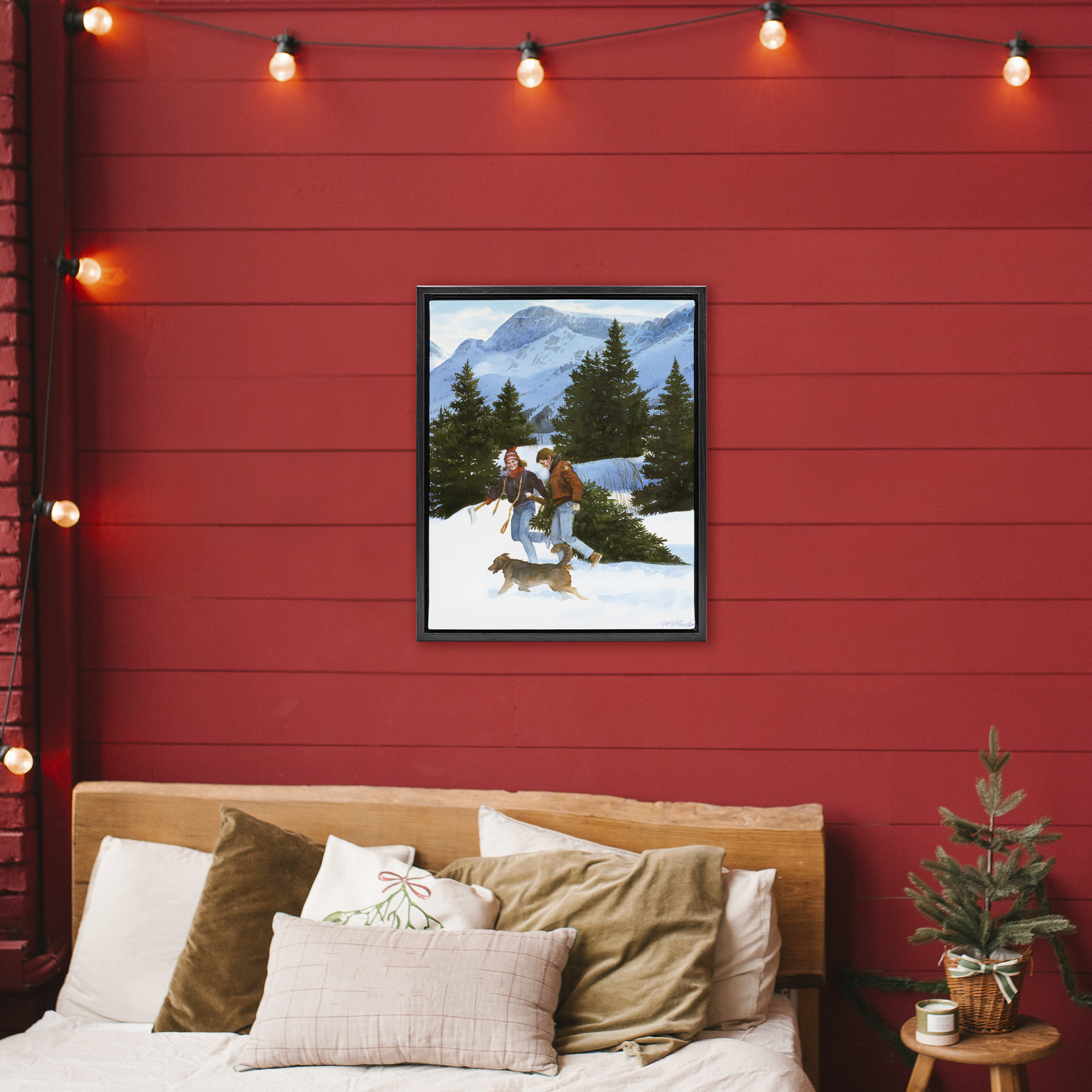 Couple Bringing Home Tree Black Framed Floater Canvas Wall Art, design by Wind River Studios