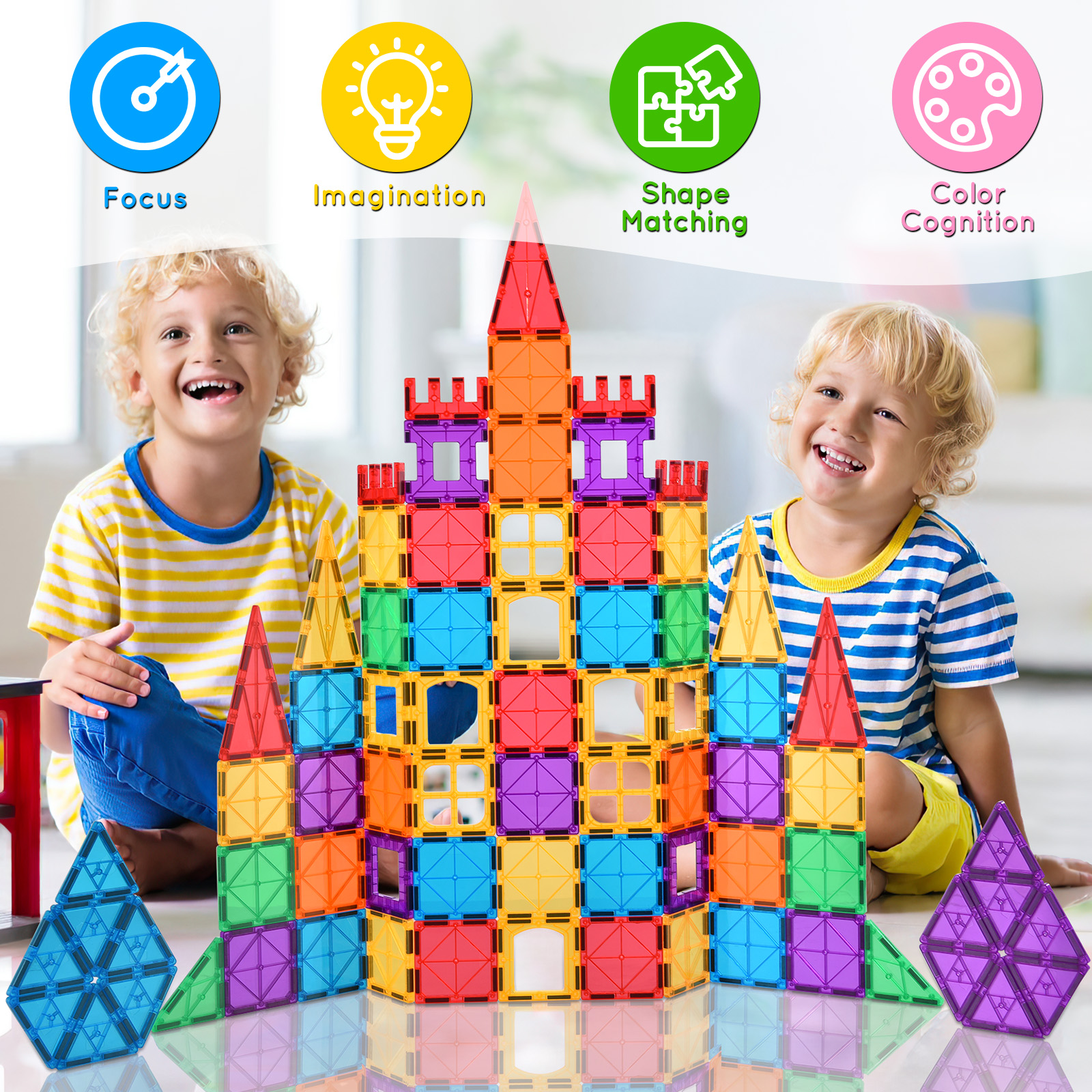 IYHN Magnetic Tiles Building Blocks, 62 Pieces, Ages 3+ photo 2