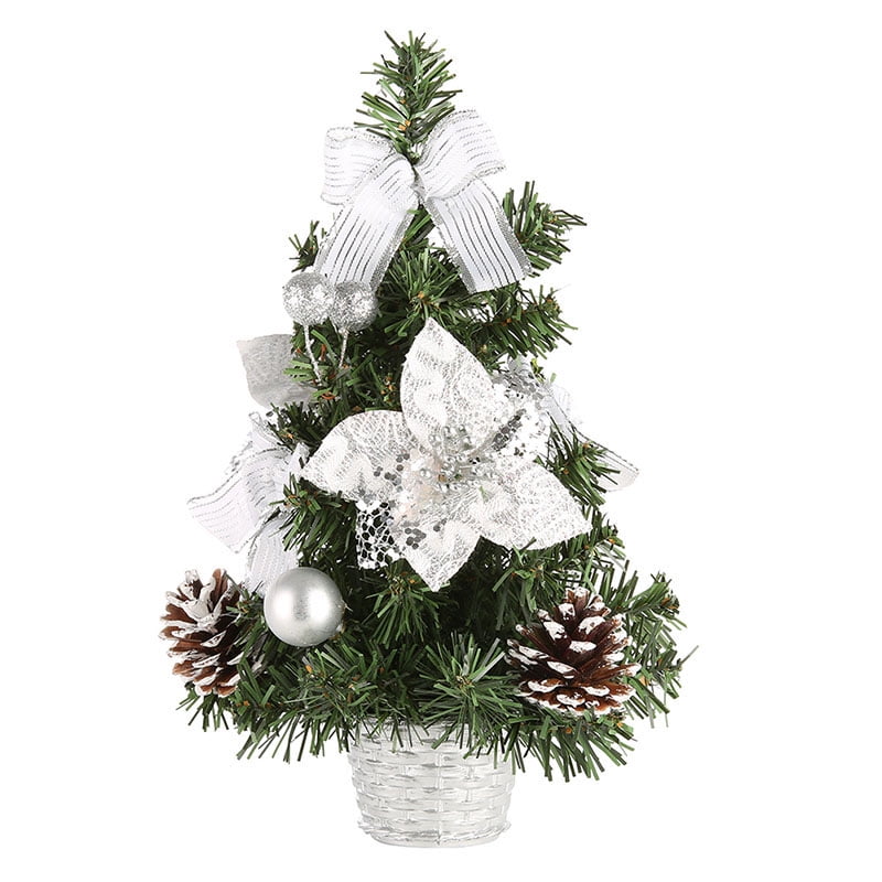 Mini Christmas Tree With LED Lights Ornaments Festival Table Decor Xmas Gift 