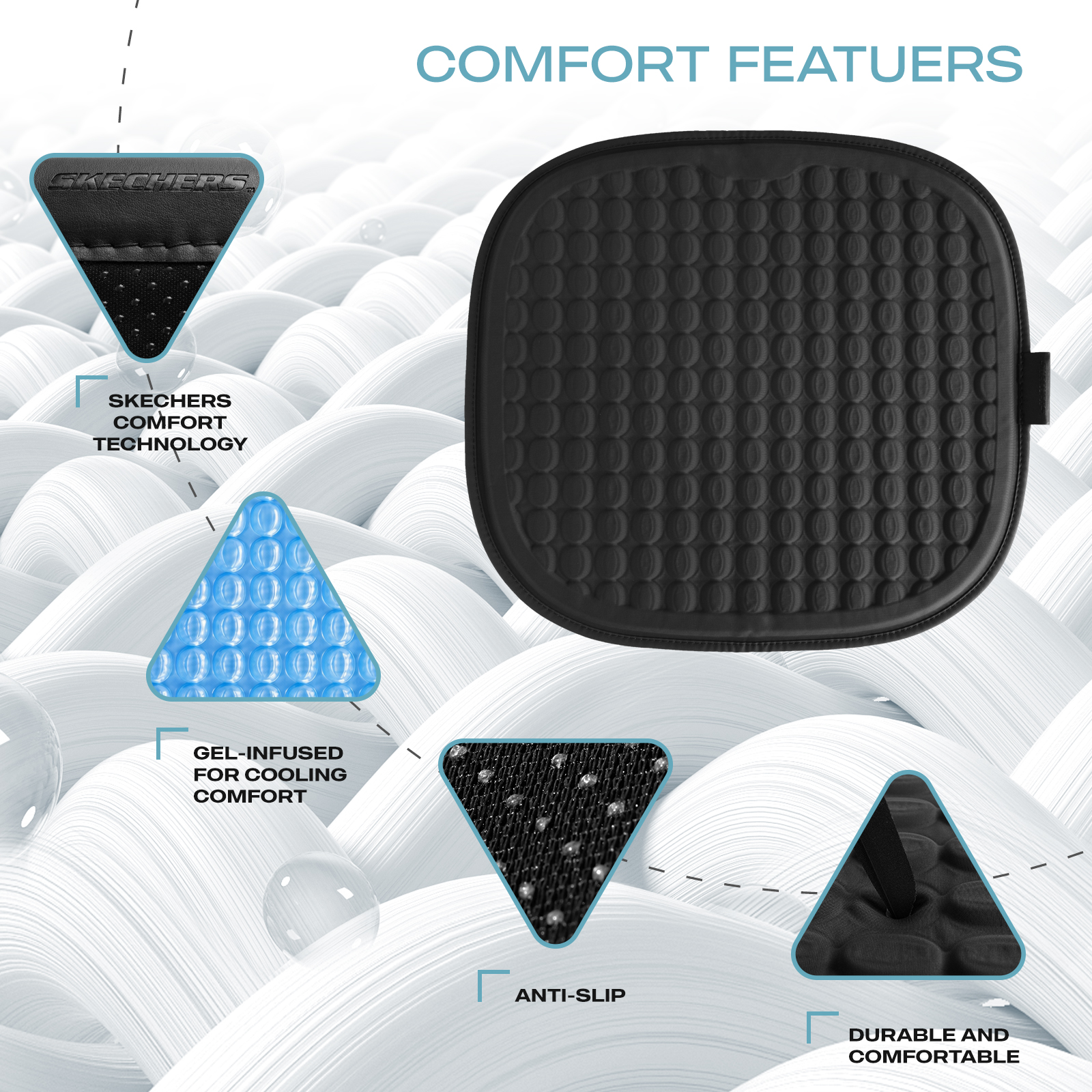 Cojín de Asiento con Gel, Cojín de Asiento para Auto Cómodo con Soporte de Gel Refrescante, Cojín Antideslizante para Asiento de Conductor y Silla de Oficina, Ajuste Universal, Negro 3