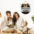 thumbnail image 5 of Eveokoki 11" Welcome to Our Home Signs for Front Door Farmhouse Porch Rustic Round Wooden Hanging Wreaths for Housewarming Gift Christmas Festival Decoration Outdoor Indoor Wall Decor, 5 of 5