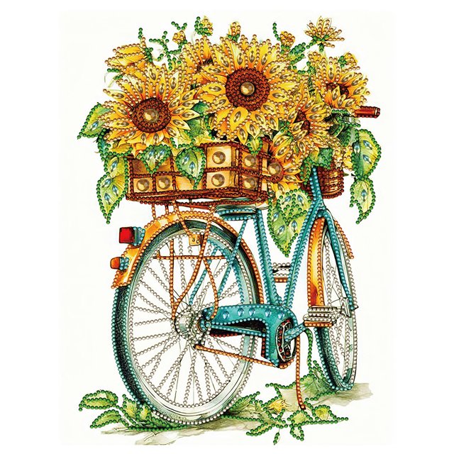5D DIY Taladro Parcial en Forma Especial Girasol Bicicleta 30x40cm