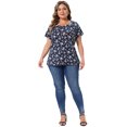 thumbnail image 3 of DARING DIVA Women's Plus Summer Casual Floral Top Blouse Round Neck Tee 4X Navy Blue, 3 of 6