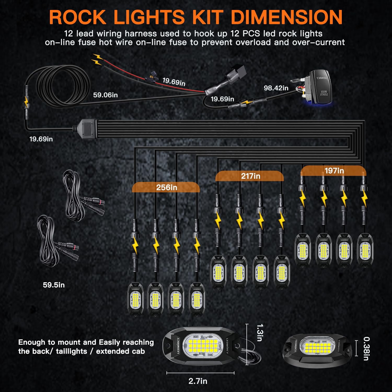 White Rock Lights, R6 LED Pure White Rock Lights 12PCS with Rocker Switch Wire Harness Kit for Trucks UTV Off Road Boat ATV Luces para Carro Super Bright High Power Light Waterproof Shockproof