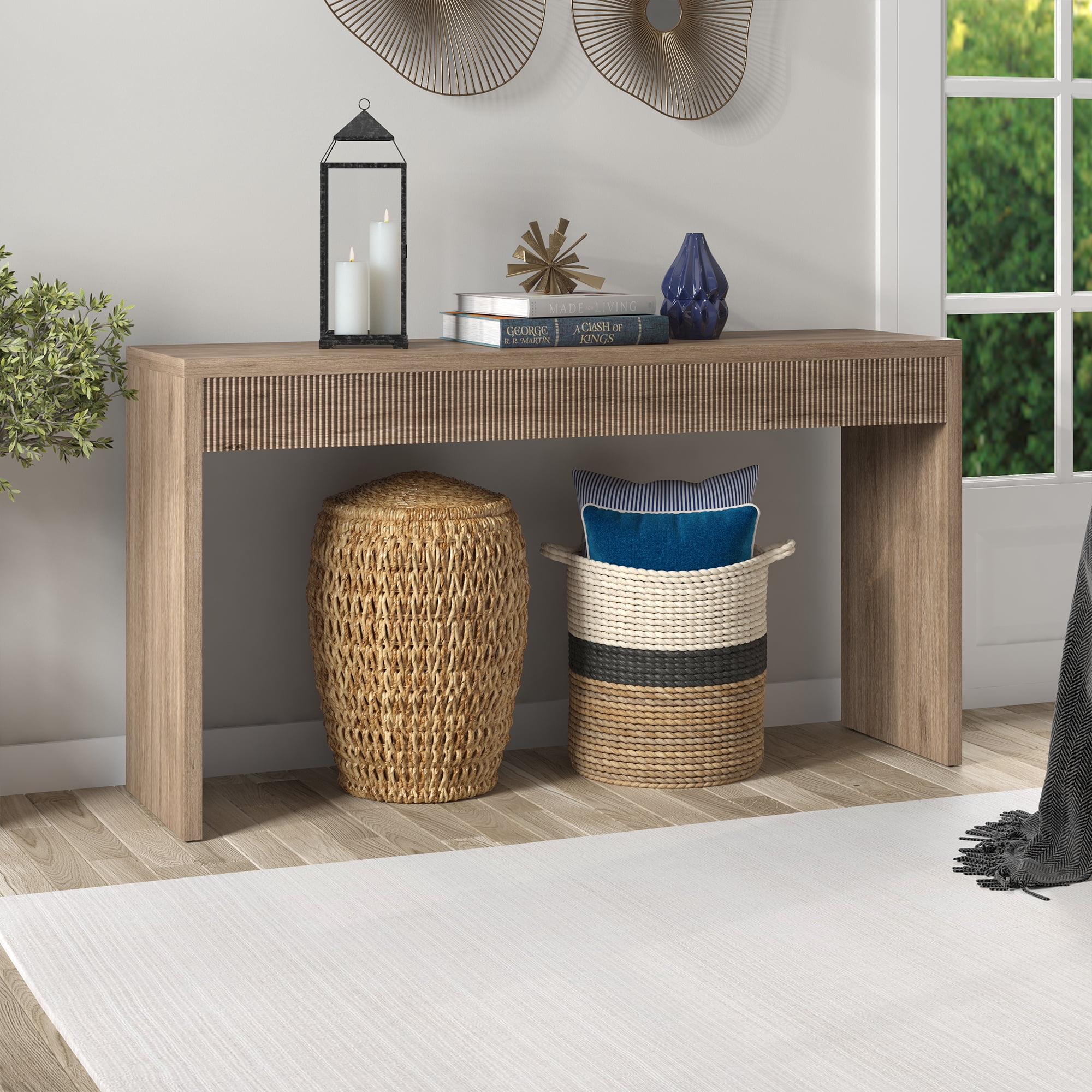 Lawrence 55" Wide Rectangular Console Table in Antiqued Gray Oak