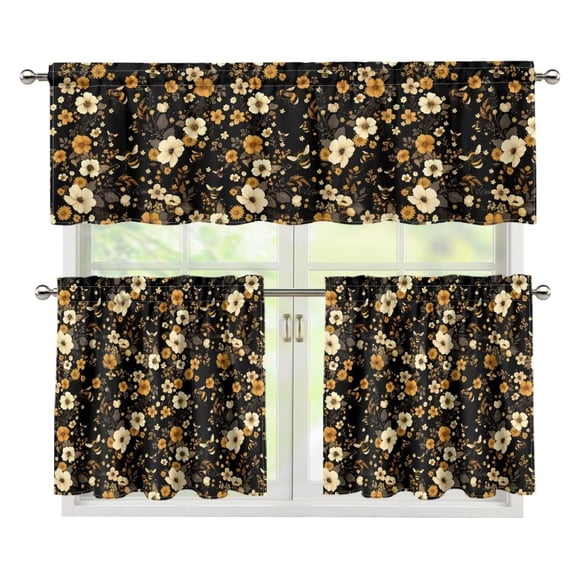 Yuyamidu Floral Print Kitchen Window Curtains Valance and Tier Set Easy to Install Blackout Curtains for Bedroom Light Filtering Room Darkening Window Drapes Home Decor Gift for Birthday