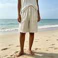 thumbnail image 5 of Sheghy Womens Shorts 100%Cotton Women's Elastic Waist Shorts Button Front Casual Loose Solid Knee Length Shorts with Pockets, 5 of 6