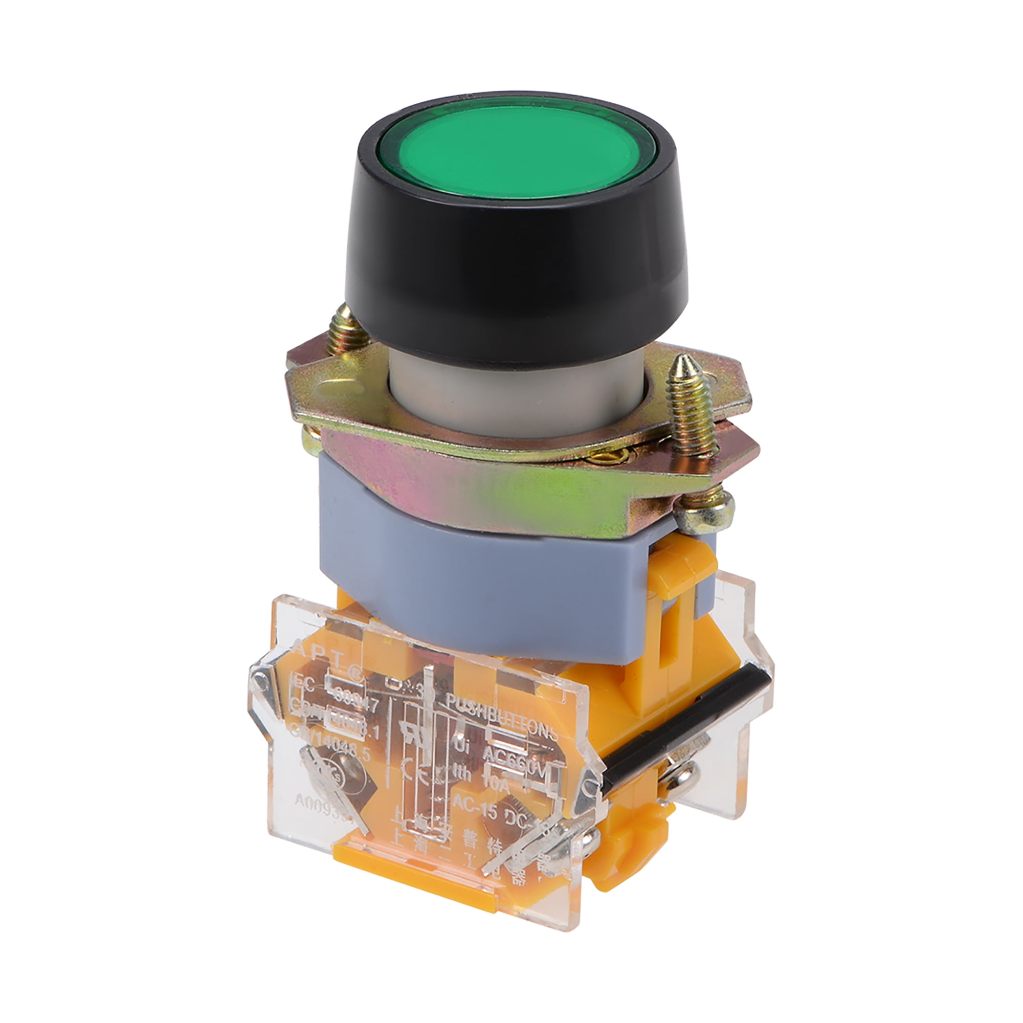 Momentary Push Button Switch Green Round Button 22mm DPST 1NO 1NC 1pcs