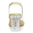 thumbnail image 2 of BLISSFUL STEP Women's Shoes Clear Slingback Rhinestone Peep Toe Block Heel Sandals Gold 8.5, 2 of 7