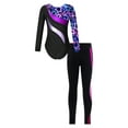 thumbnail image 4 of Miutii Kids Girls Gymnastics Dance Outfits Long Sleeve Leotard Biketard Jumpsuit with Leggings Pants Set Activewear Starry Black&Hot Pink 14, 4 of 5