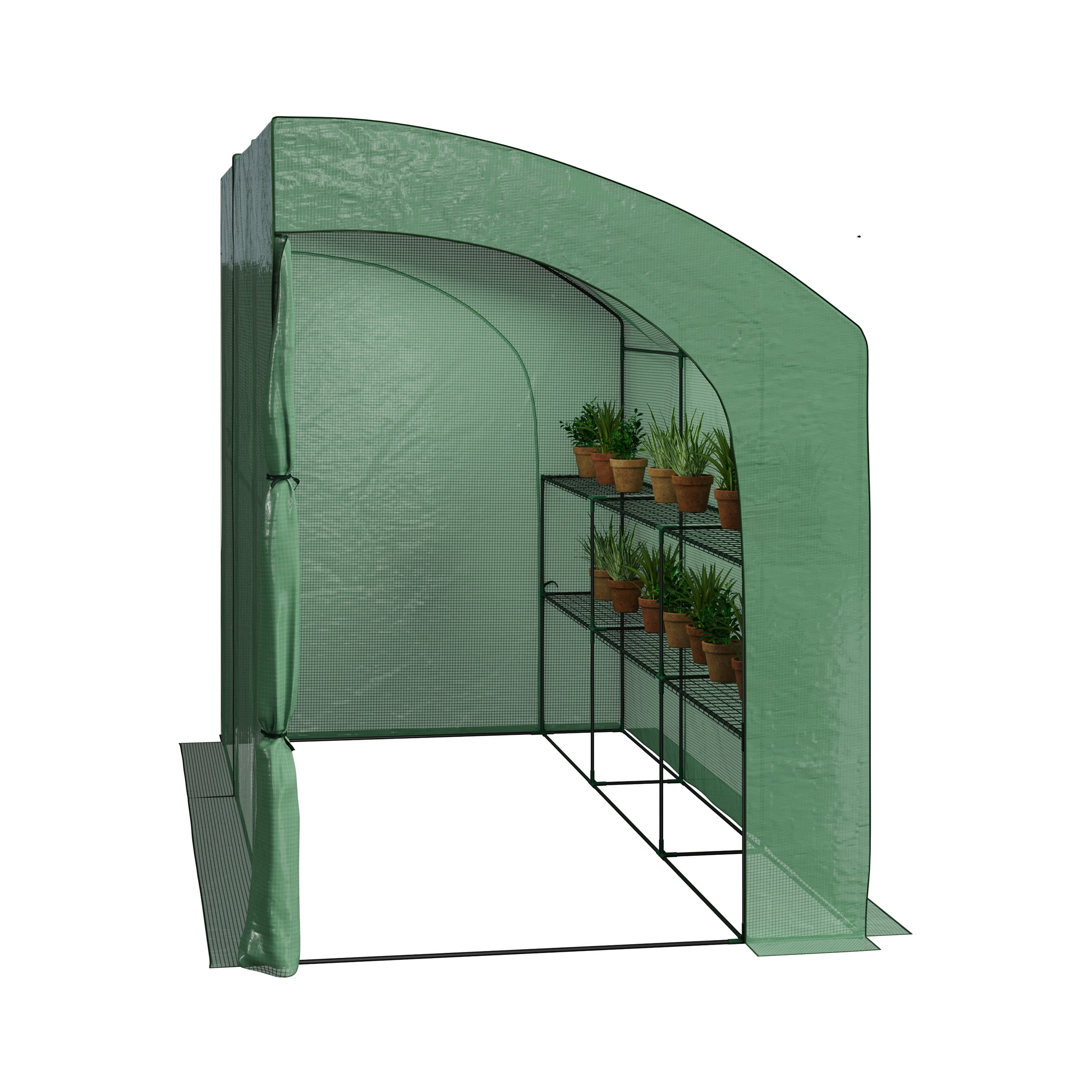 Home-Complete 10ft x 5ft x 7ft Lean To Greenhouse with 6 Shelves, Green