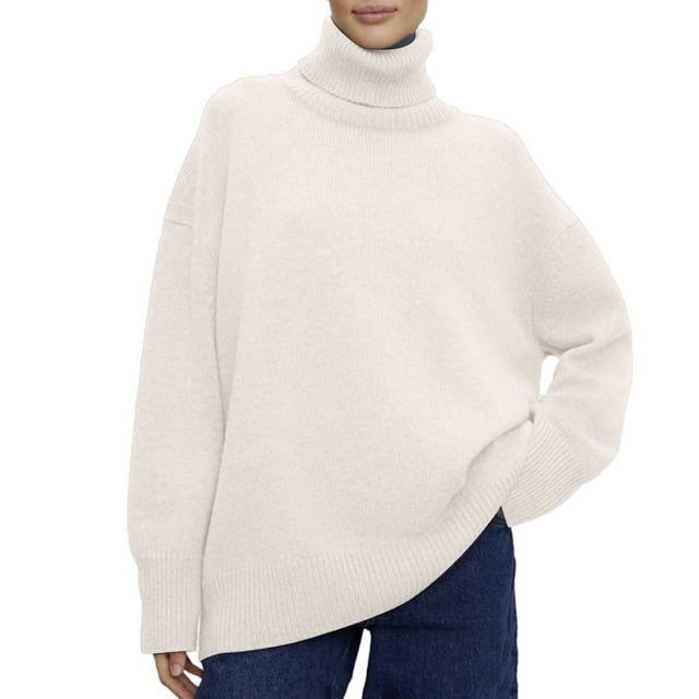 Chandail à Col Roulé pour Femmes, Haut Tricoté Ample, Doux, Confortable, Décontracté, Mode Hiver, Chaud