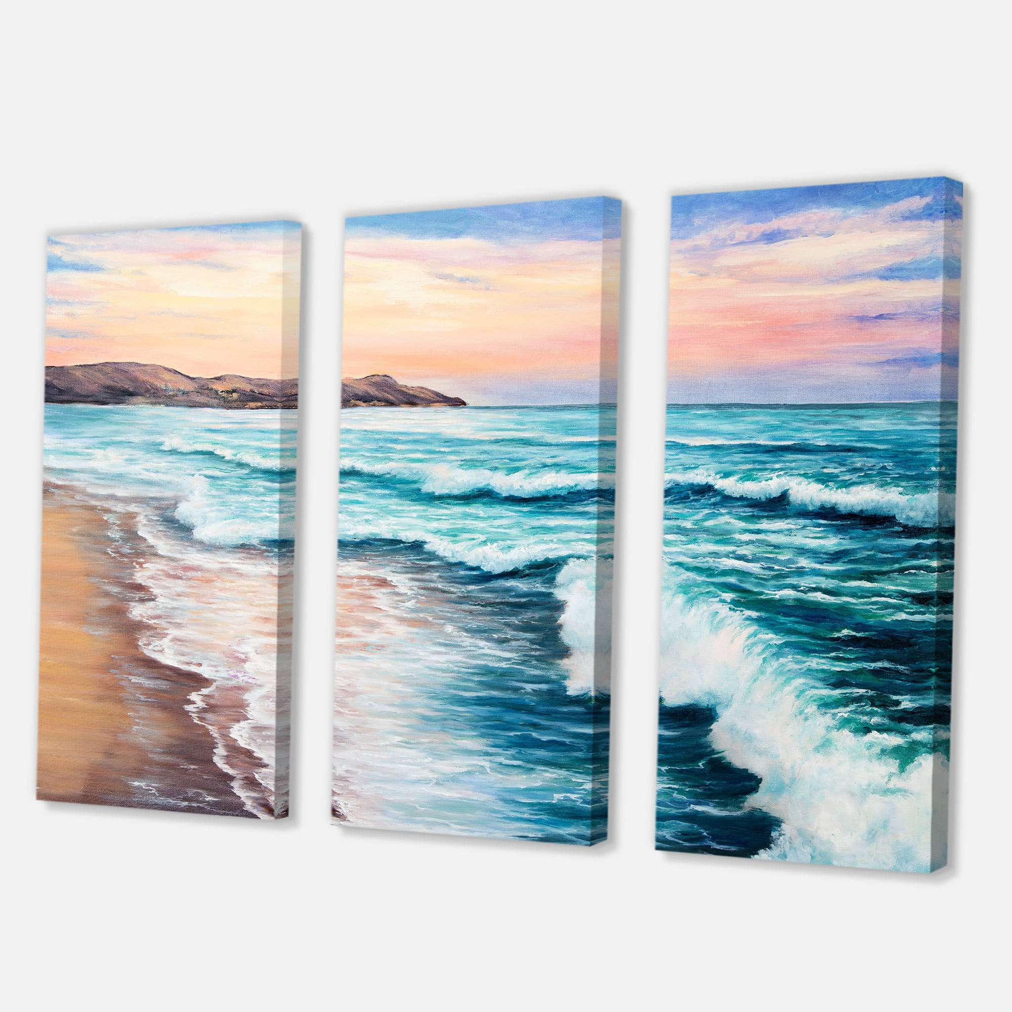Designart ' Sunrise Glow On The Ocean Waves III ' Nautical & Coastal Canvas Wall Art Print