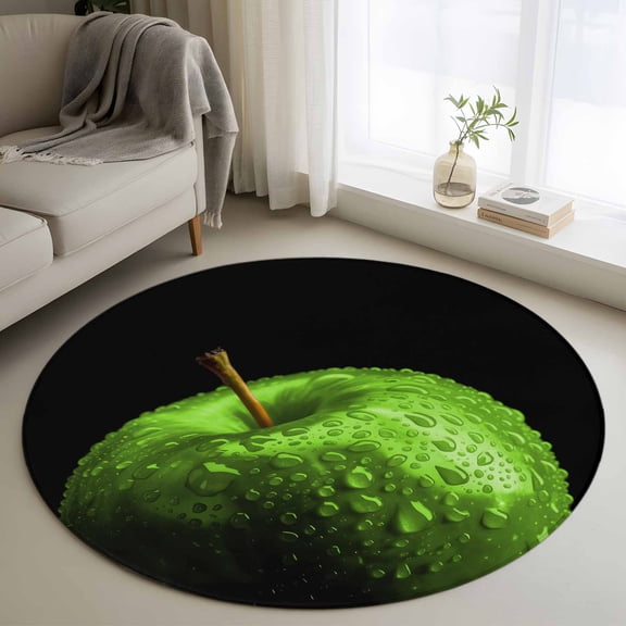 Round Area Rugs Collection 3 Ft, Light Green Fruit Non-Slip Residential Carpet, Modern Minimalist Decor Black Background Indoor Crawling Mats Doormat Runner Rugs Play Mat for Bedroom
