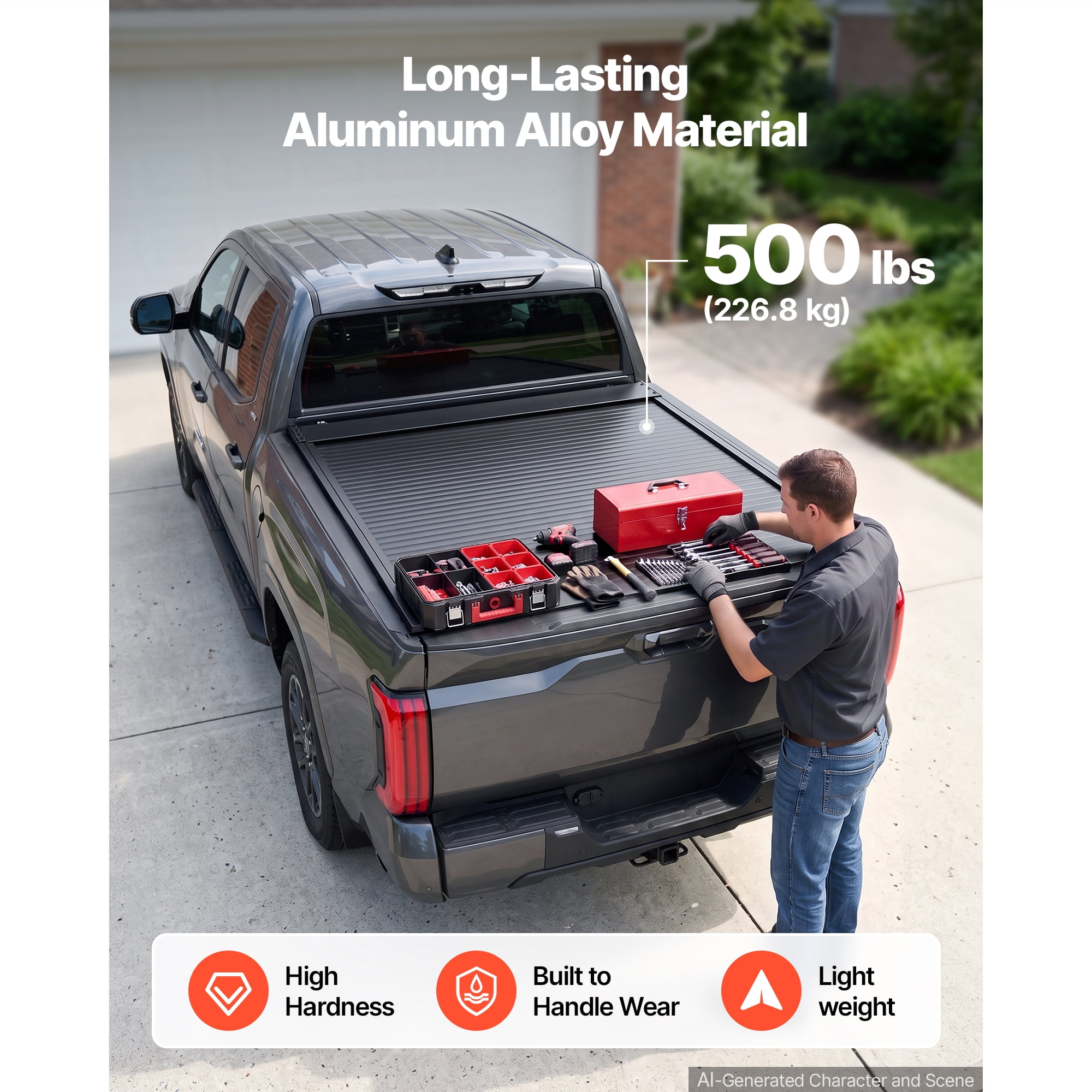 KFFKFF Retractable Hard Truck Bed Cover 5.5FT, Manual Sliding Design, Fits 2022-2026 Toyota Tundra Crew Cab with Deck Rail System, Durable Aluminum, Waterproof, Secure Lock for Travel