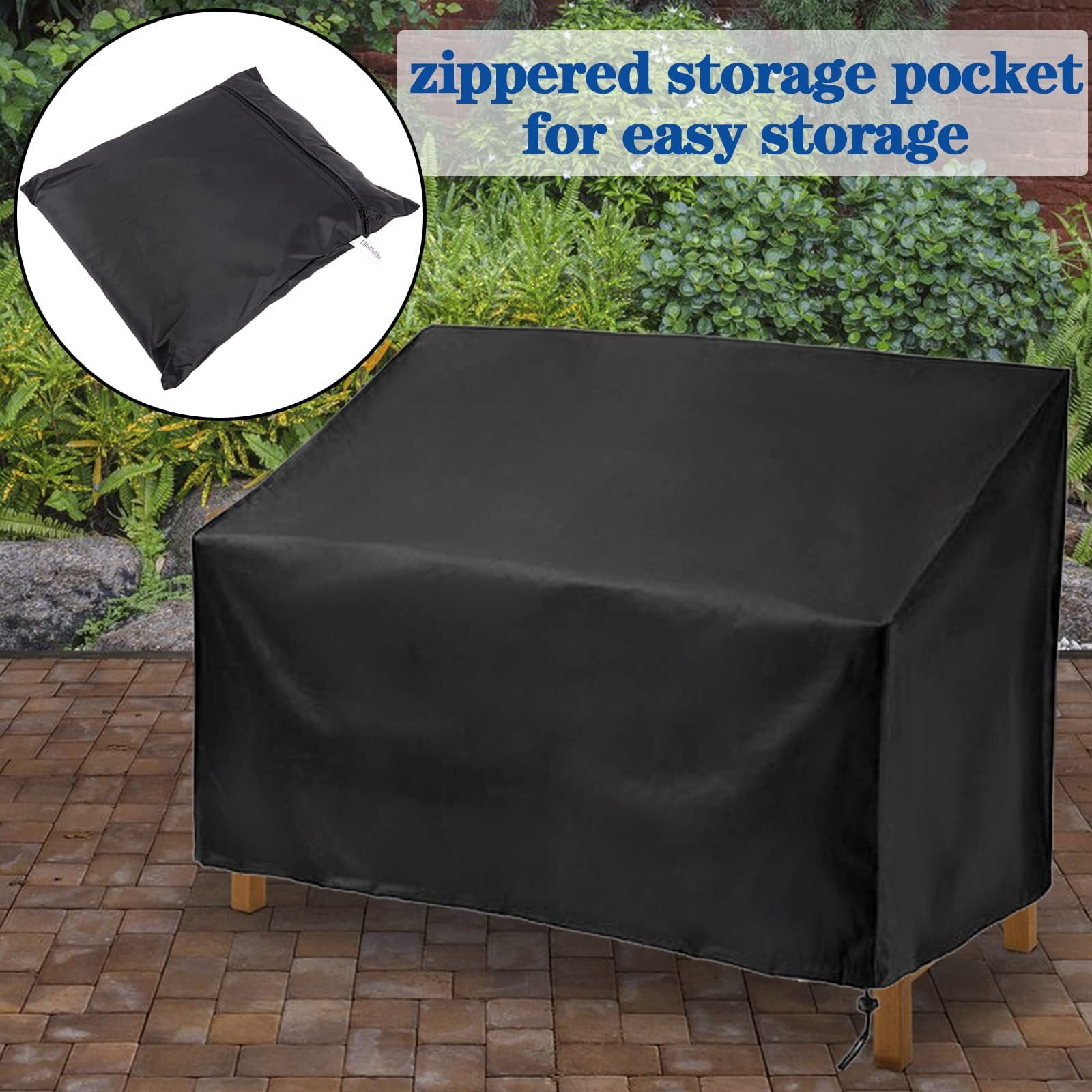 Outdoor Bench Cover Waterproof – Heavy Duty 2-Seater Patio Furniture Cover for Loveseat, Sofa & Glider – All-Weather Resistant with Air Vents – Fits Garden, Park & Outdoor Use (Black)