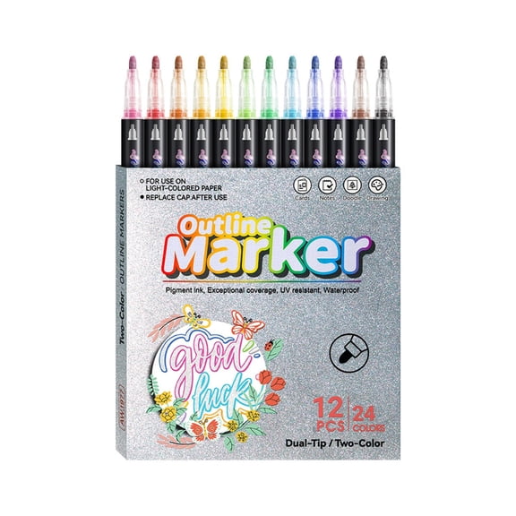 BQBQERT Pack of 12Pcs Assorted Colors Colorful Outline Pens Glitters Pen Set Double Line Outline Pens for Arts and