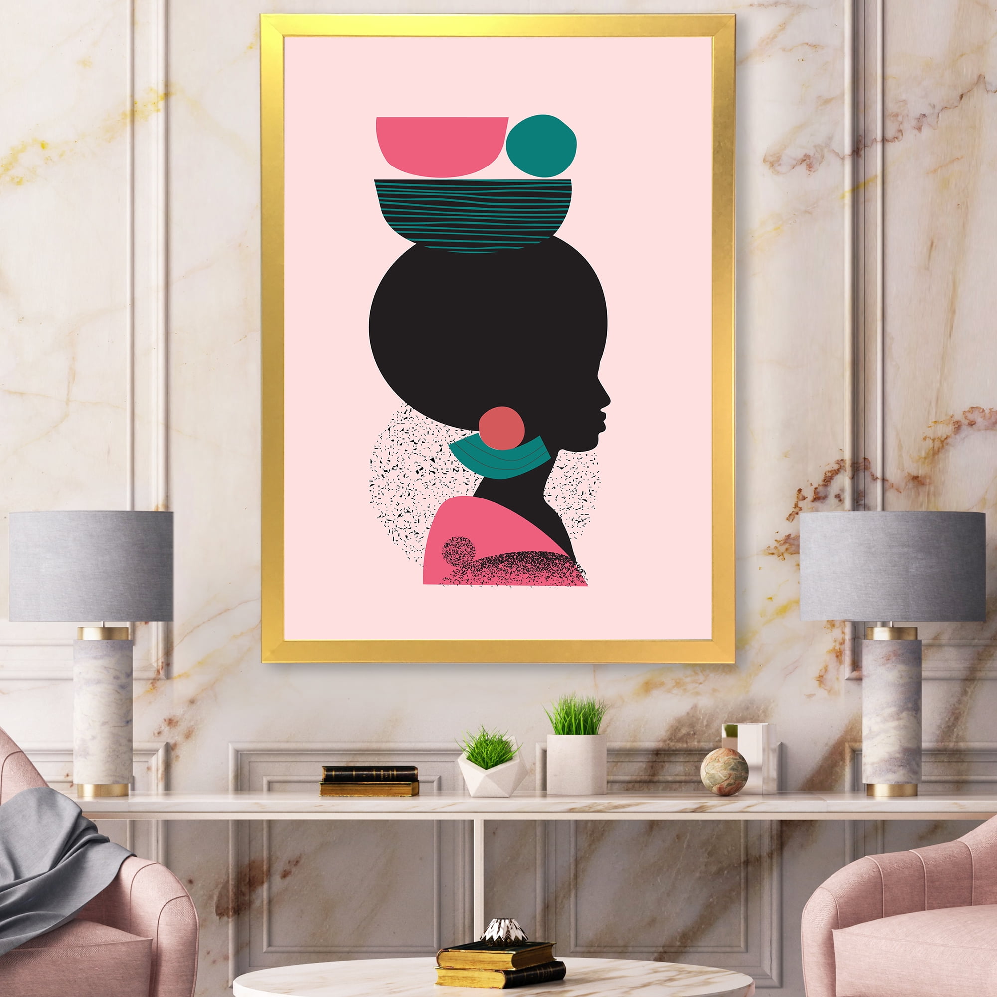 Designart 'Ethnic Geometric Silhouette of African American II' Modern Framed Art Print
