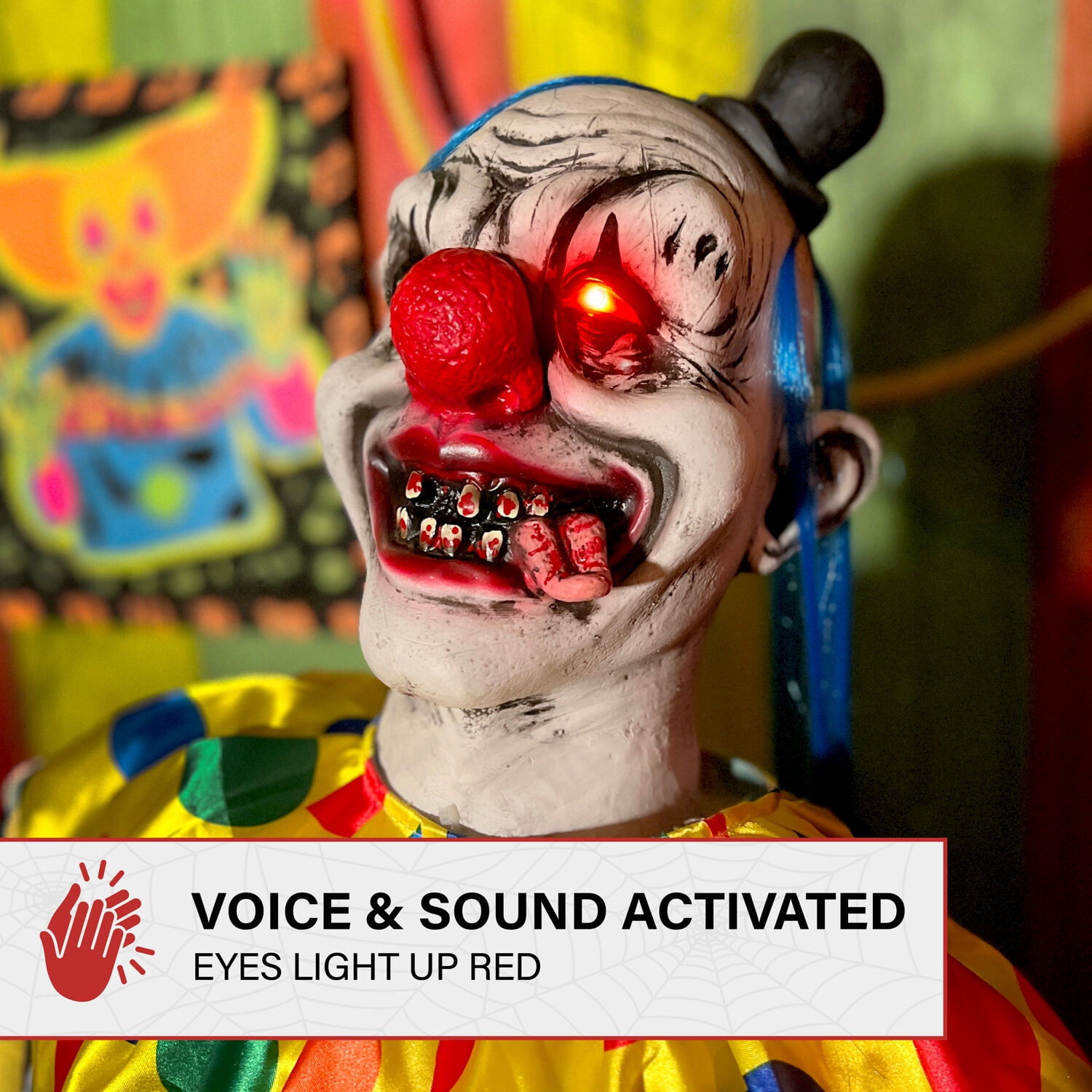 Haunted Hill Farm 5.9 ft Voice & Sound-Sensor Clown on Tricycle Halloween Animatronic, HHTRIBKCLOWN-1FLSA