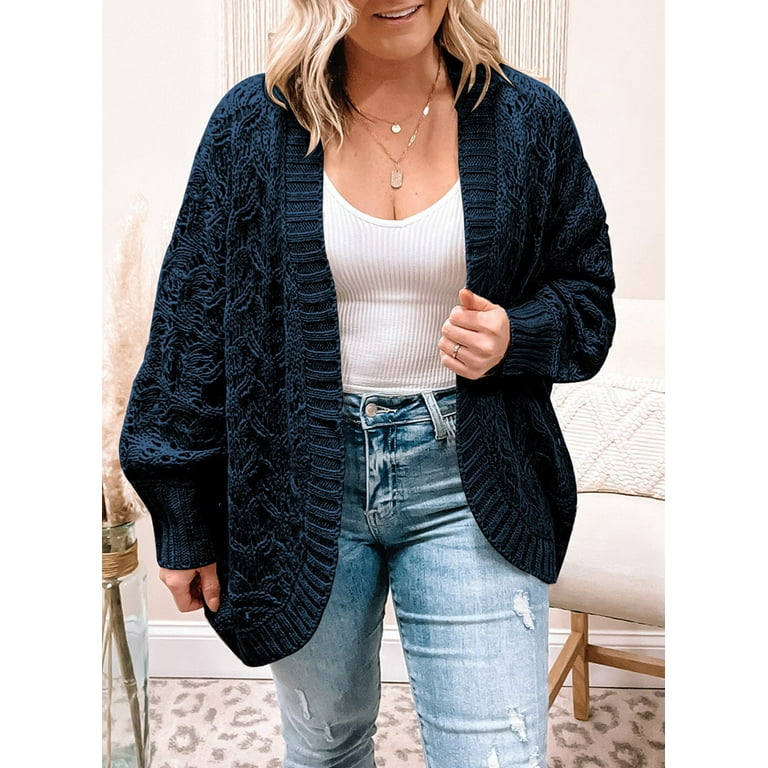 Eytino Women Plus Size Cardigan Crochet Cardigan Sweater Long Sleeve Hollow  Out Open Front Cardigans Outwear 2X Blue 