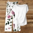 thumbnail image 5 of Guluxicc 2 Piece Women's Outfit Sets Short Sleeve Crew Neck Side Tie Top with Floral Print Wide Leg Pants Casual Lounge Matching Sets, 5 of 5