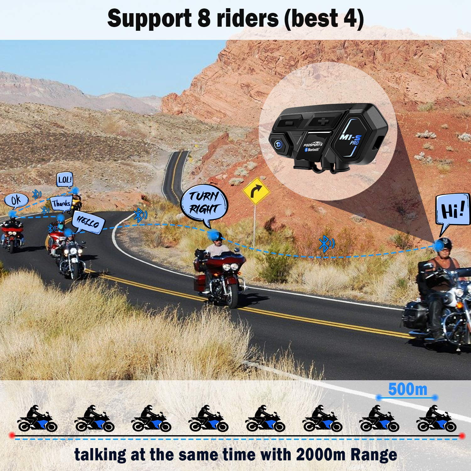 Fodsports M1-S Pro Motorcycle Bluetooth Headset Helmet Communication 2 Pack  Black