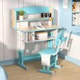 thumbnail image 4 of Lanzxjv 2Pcs/Set Kids Desk Chair Set, Liftable School Leaning Table Chair Set with Drawer Design, Children Desk Chair Set with Dual Partition Book Stand, Backpack Hook, Cup Holder, 4 of 9