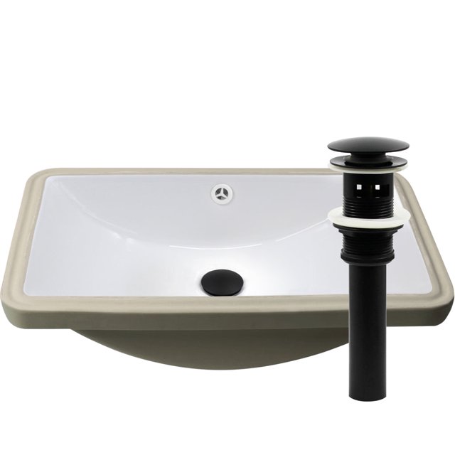 Novatto NP-U213907MB Rectangular Undermount White Porcelain Sink Overflow Drain Set, Matte Black