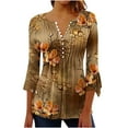 thumbnail image 2 of Sakmal Month Top Deal 3/4 Sleeve Gold V-Neck Button Floral Tunic Womens T Shirts, 2 of 4