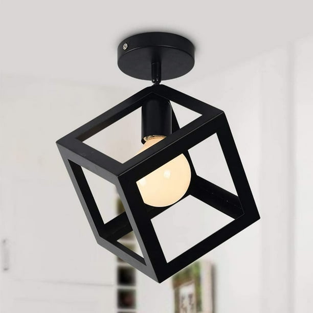 Lámpara colgante de jaula geométrica de metal E27, ideal para sala de estar, dormitorio, cafetería, bar, restaurante, pasillo - Lámpara de techo industrial vintage estilo cubo de hierro