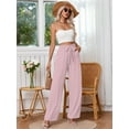 thumbnail image 2 of Chiclily Women's Wide Leg Pants with Pockets Pink 2XL Casual Work Trousers with Removable Belt, 2 of 8
