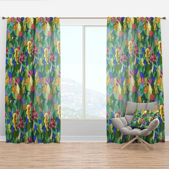 Designart 'Abstract Texture with Flowers & Leaves' Modern & Contemporary Curtain Panel