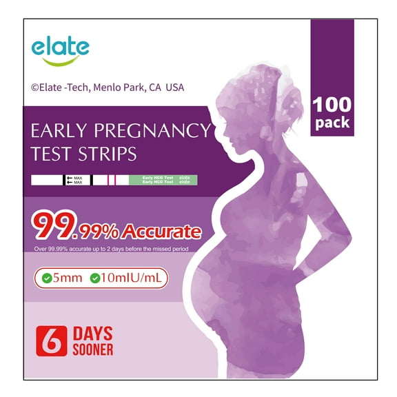 Elate Pregnancy Test Early Detection Strips – HCG Early Result 6-Days Sooner, 100 Count Bulk EPT, Pruebas De Embarazo, Ultra-Sensitive 10mIU/mL, 99.99% Accurate, Easy Home Use
