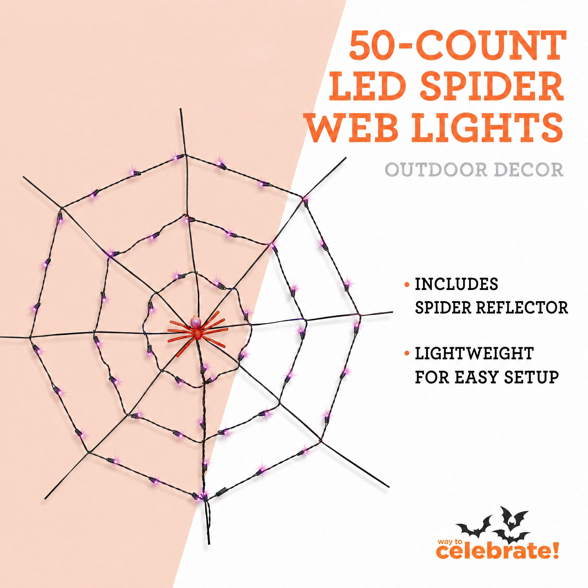Indoor/Outdoor 50-Count LED Spider Web Lights, Purple, 5', Halloween by Way To Celebrate