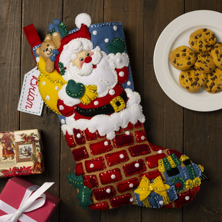 Bucilla Felt Applique 18 Christmas Stocking Kit, Jolly Chimney Santa 