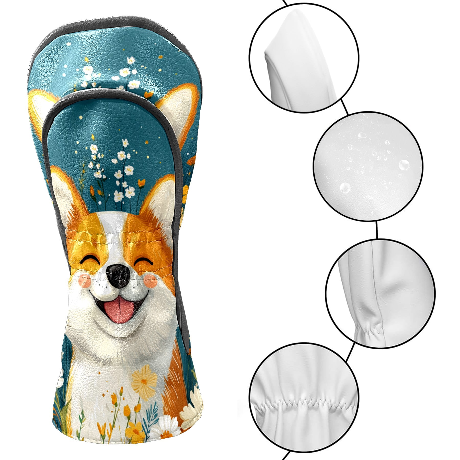 Golf Club Covers PU Leather Waterproof Head Covers for Fairway Woods Hybrids Cute Puppy