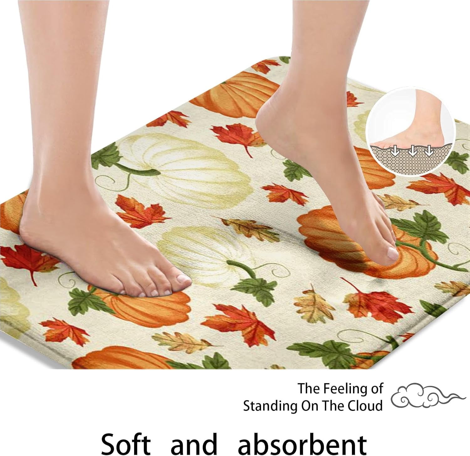 Bath Mat for Bathroom Autumn Thanksgiving Pumpkin Orange Bathroom Rug No Silp,Cover Floor Rug Floor Mat 18x30 lnches Bathroom Decoration