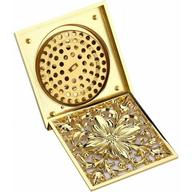 Desagüe cuadrado a prueba de olores, base de desagüe de latón macizo con diseño exclusivo para baño, fácil de instalar, caudal rápido, construcción de acero inoxidable (oro satinado)