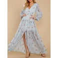 thumbnail image 6 of Caoirhny Women's Flower Print Long Dress Ruffled Long Sleeve V-Neck Slit A-Line Flowy Dress for Beach, Party, 6 of 8