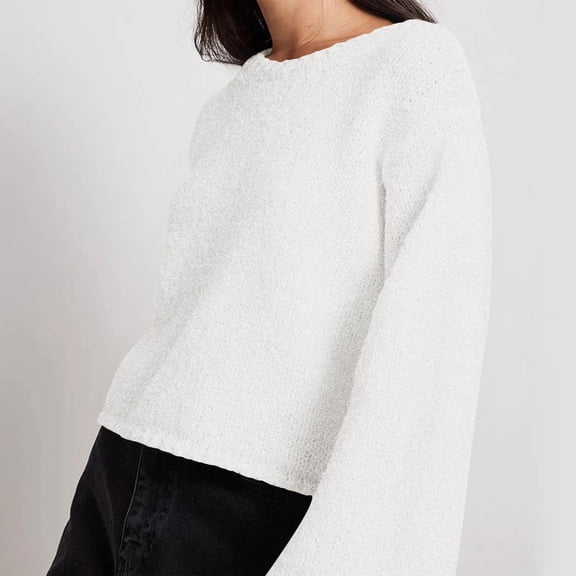 qucoqpe Womens Long Sleeve Solid Color Crewneck Sexy Backless Tie Knit Sweater Casual Loose Fit Pullover Top