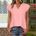 thumbnail image 2 of JGGSPWM Summer Tops for Women Button Down Blouses for Women Dressy Casual Solid Color V Neck T Shirts with Ruffle Sleeve Pink L, 2 of 9