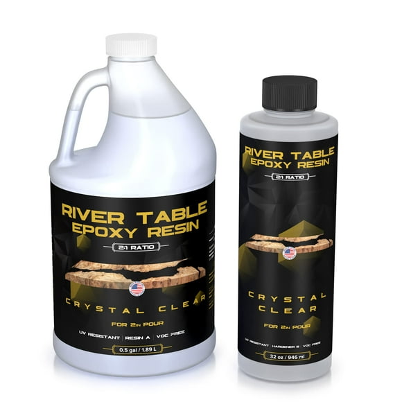 Epoxy Resin for River Table - 0.75 Gallon Kit - UV Resistant Crystal Clear Epoxy Resin Kit - 2:1 Ratio for Deep Pour, Deep Casting Resin, Live Edge River Table (0.5 Gallon + 0.25 Gallon)