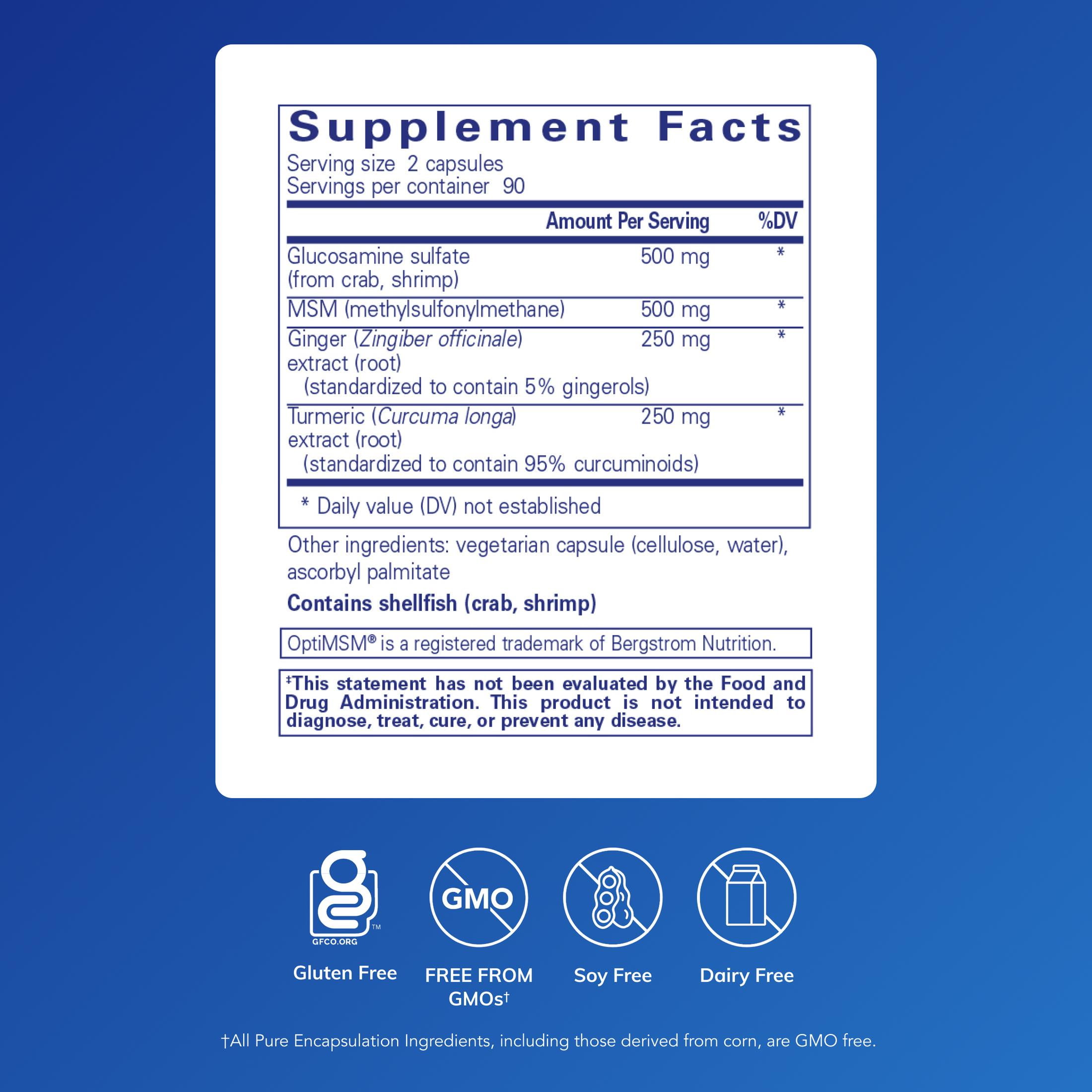 Pure Encapsulations Glucosamine MSM | Supplement for Joint Support, Mobility, Comfort, Cartilage Health, and Connective Tissue* | 180 Capsules
