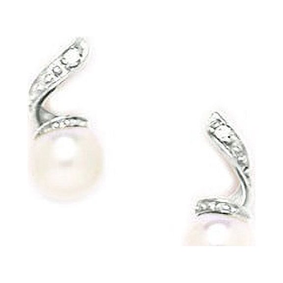 14k White Gold White 5x5mm Freshwater Cultured Pearl and CZ Screw-Back Earrings - Measures 12x5mm