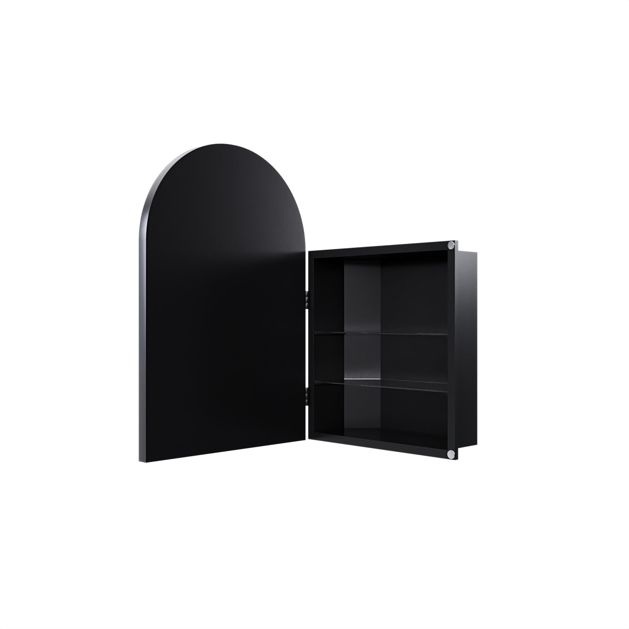 Noble House 18" Corner Medicine Cabinet, Arched Mirror, Metal Frame, Adjustable Glass Shelves, for Small Spaces, Black