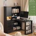 thumbnail image 3 of 2-in-1 Computer Desk, L Shaped Computer Table with LED Light, Drawers, Bookshelf & Hutch, L Shaped Desk with Storage for Studying Gaming Working, Black, 3 of 9