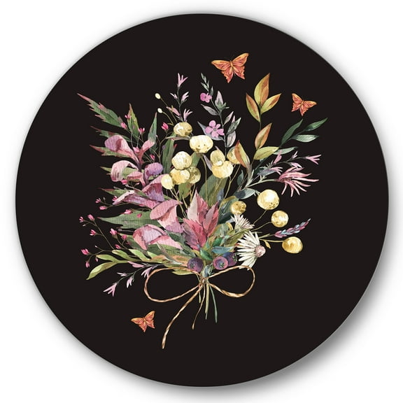 Designart 'Ancient Floral Summer Wildflowers Arrangement' Traditional Circle Metal Wall Art 36x36 - Disc of 36