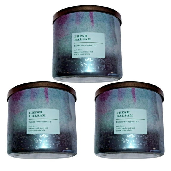 Bath and Body Works (3 Pack) Fresh Balsam (White Barn) Scented 3-Wick Candle (14.5 oz / 411 g)