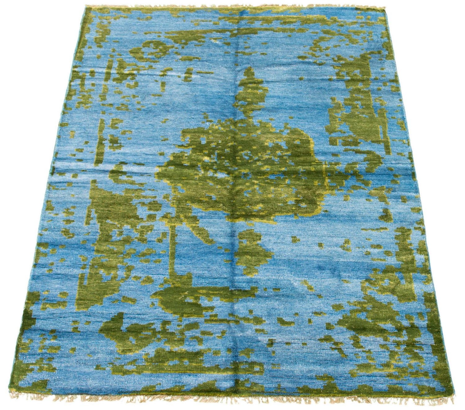 ECARPETGALLERY 5'6" x 7'7" Bordered Jules Oushak Hand-knotted Area Rug for Living Room, Dining Room and Bedroom in Blue